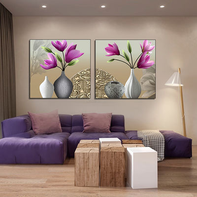 Vaso de flores dos paneles pintura a pulverización en lienzo diseño hermoso personalizado