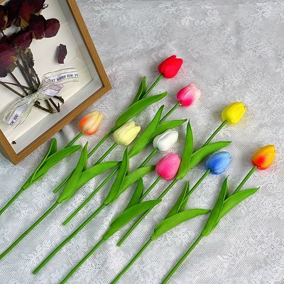 Flor de tulipán de plástico de PU Decoración suave para interiores y exteriores Flores de seda Flores de diseño de colores