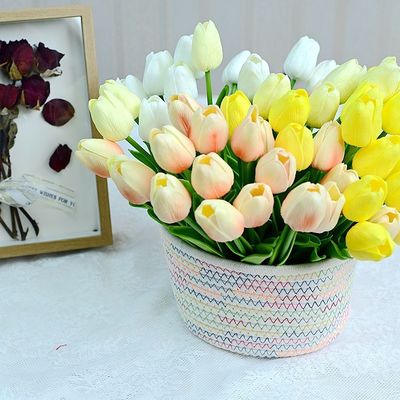Flor de tulipán de plástico de PU Decoración suave para interiores y exteriores Flores de seda Flores de diseño de colores