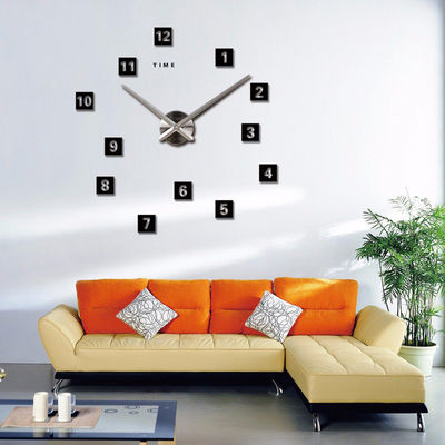 Arabe Digital Cuadrado Moderno Reloj de pared de cocina Espejo EVA Decoración de pegatinas de pared Reloj de pared de estilo vintage grande