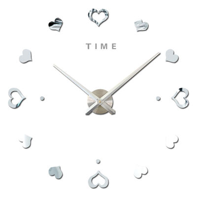 Amor Corazón Autoadhesivo Reloj de pared colgante grande Reloj de pared moderno único Regalo Reloj de pared espejo grande