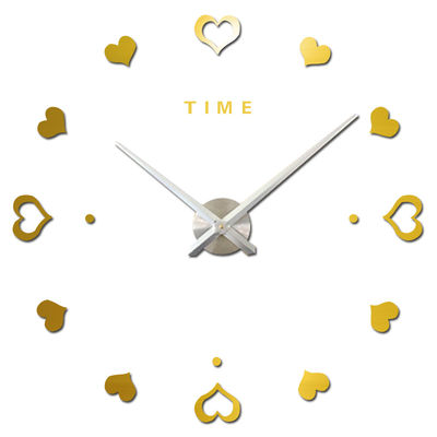 Amor Corazón Autoadhesivo Reloj de pared colgante grande Reloj de pared moderno único Regalo Reloj de pared espejo grande