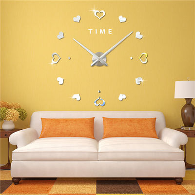 Amor Corazón Autoadhesivo Reloj de pared colgante grande Reloj de pared moderno único Regalo Reloj de pared espejo grande