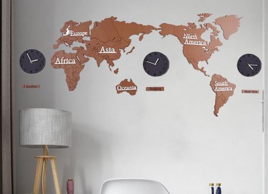Mapa del mundo Reloj de pared de madera Creativo Reloj de pared colgantes grandes