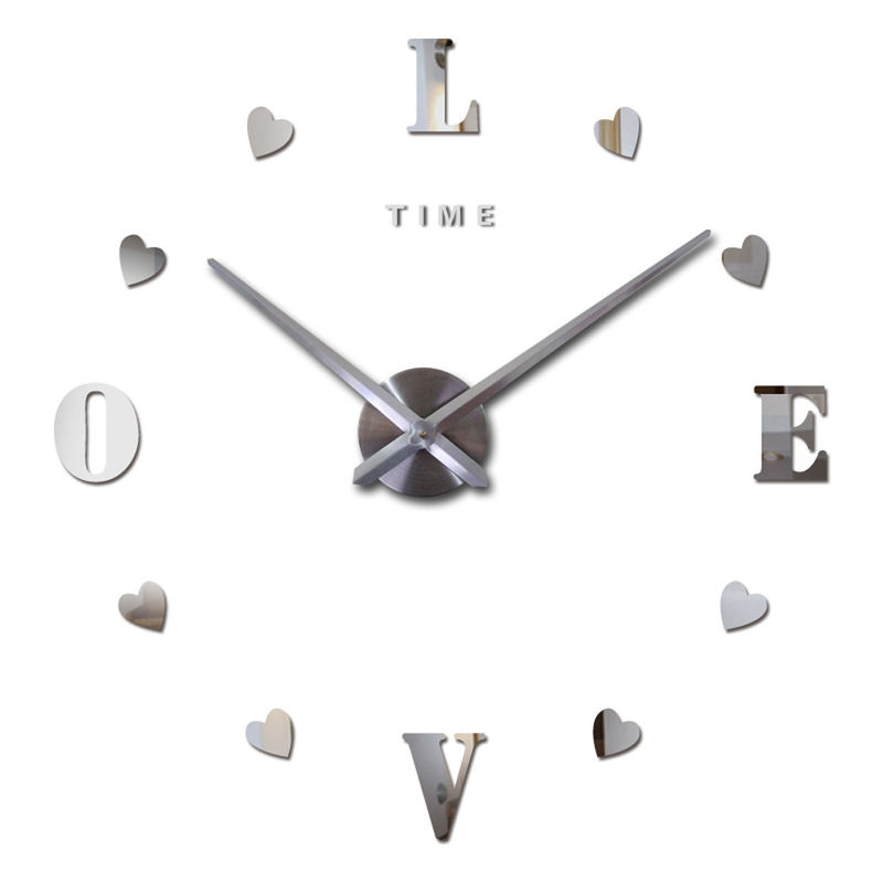 Carta de amor pegatinas de pared autoadhesivas relojes de pared modernos únicos espejo acrílico reloj de pared personalizado